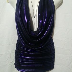 Foil metallic cowl neck mini dress